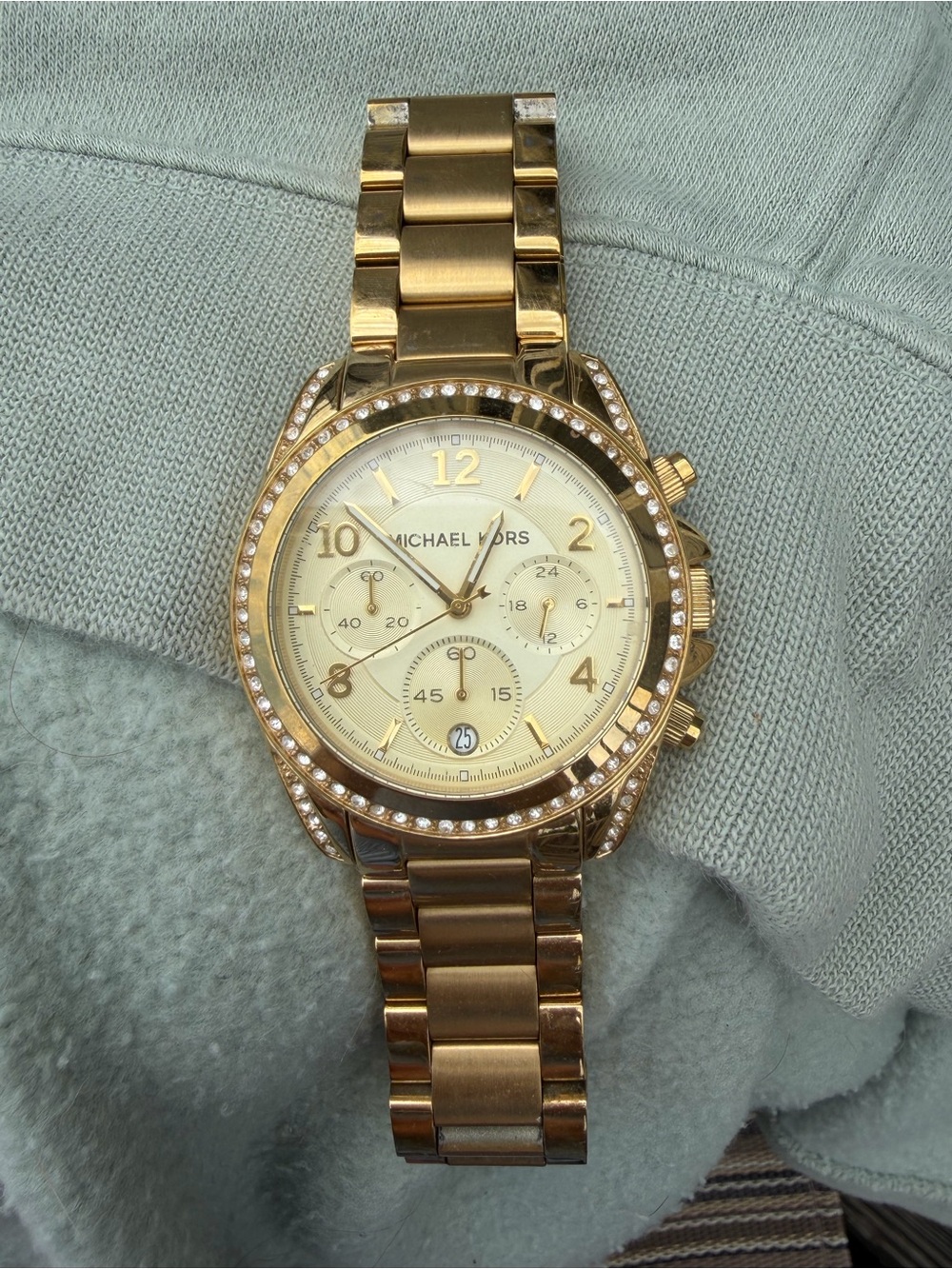 Michael Kors Gold Tone Crystal Accent Chronograph Bracelet Watch